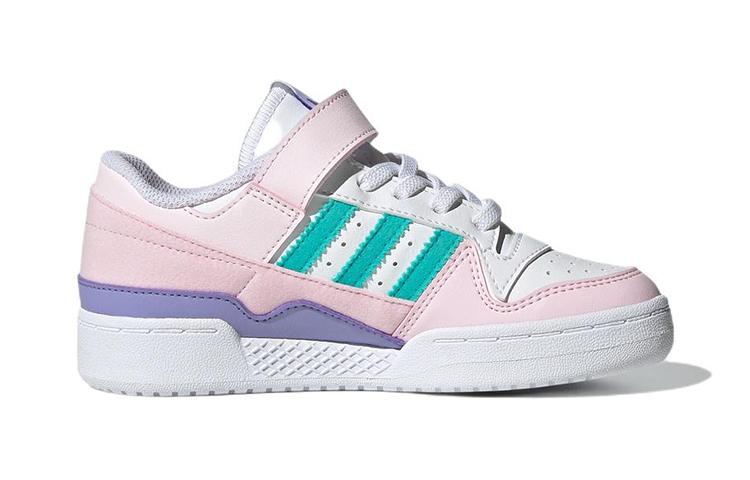 Adidas Originals FORUM El C Synthetic Leather Abrasion Resistant Low top Kids' Skateboarding Shoes Pink White GY8197