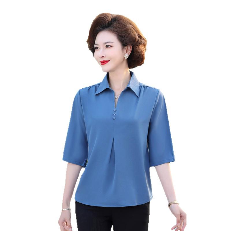 Mom's Summer Chic Imitation Silk Mid-Sleeve Top for Women - Plus Size