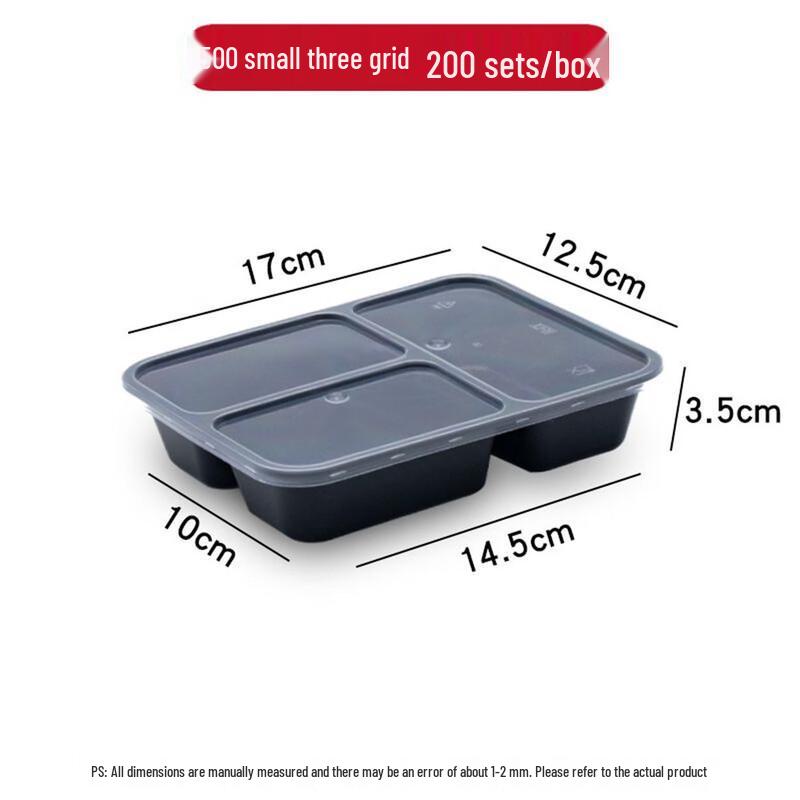 Wutuo Thickened Rectangular 3-Compartment Disposable Lunch Box