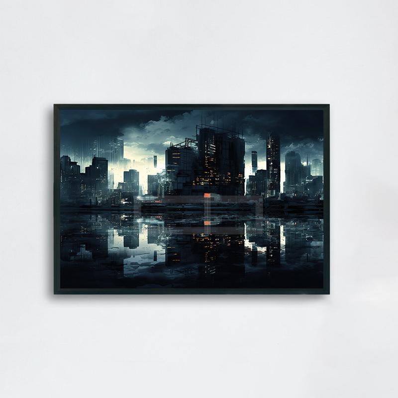 Futurism Cyberpunk Style City Landscape Poster Watercolor Prints Canvas Painting Wall Art Pictures Home Room Modern Sci-fi Decor