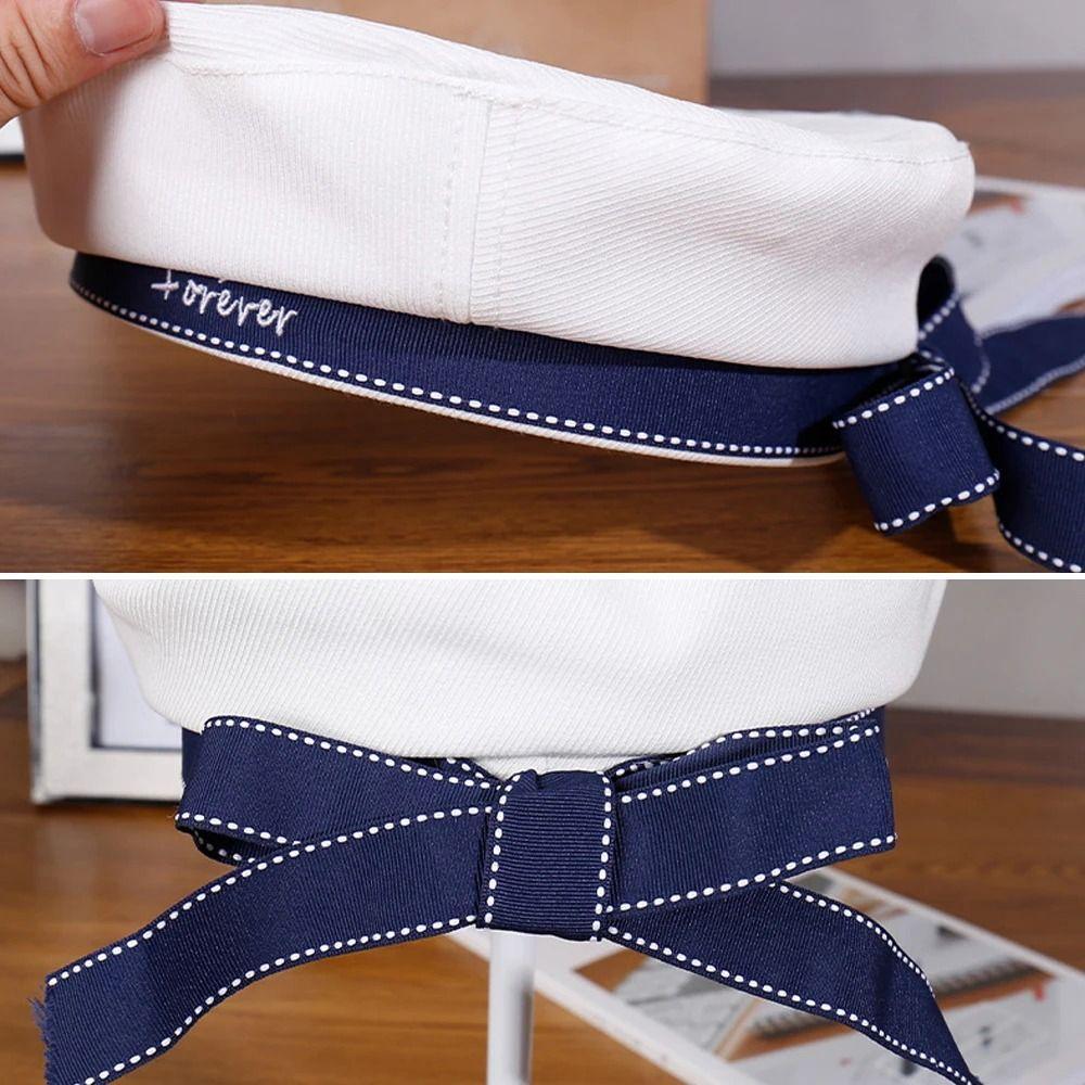 Japanese Style Beret Hat Ribbon Bowknot Uniform Hat Sweet Sailor Hat for School Stage Performance