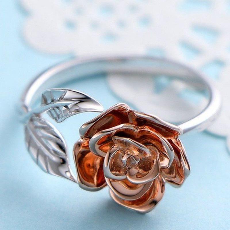 Zweifarbiger Roségoldring, europäischer und amerikanischer Damenmode-Blumenring, Geschenkschmuck