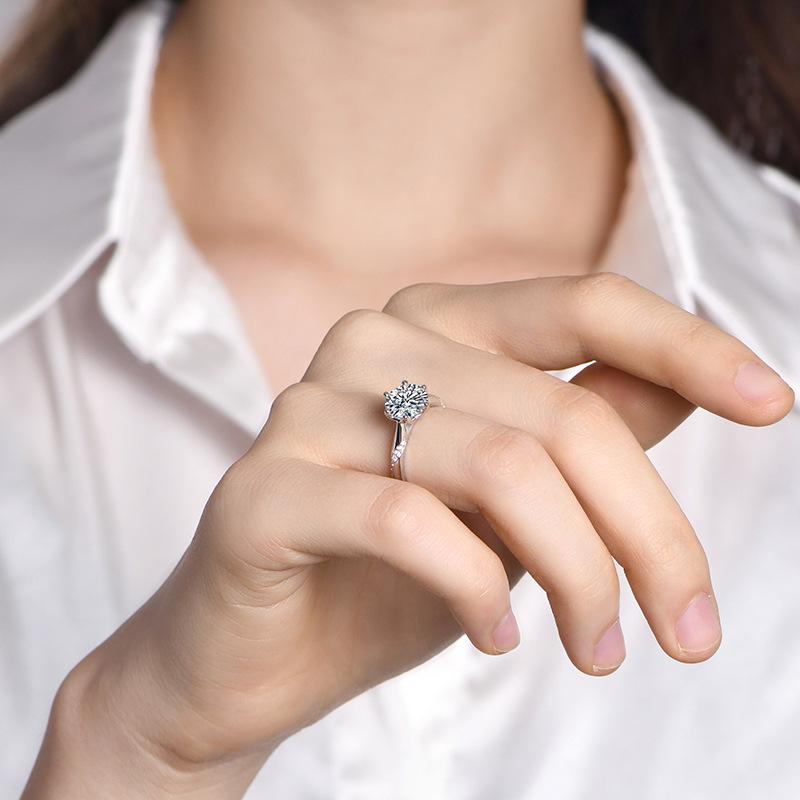 Sterling Silver S925 Moissanite Six-Prong Luxury Couple Ring
