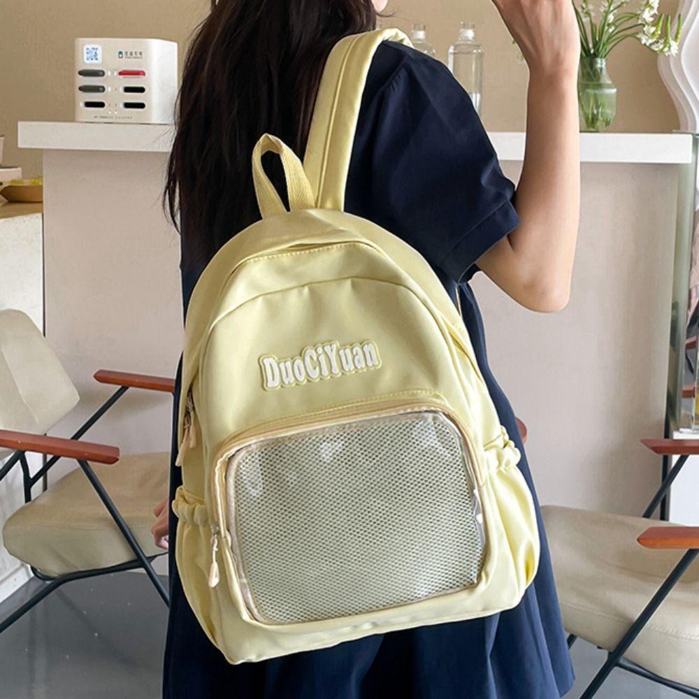 Solid Color Pockets Itabag Large Capacity Korean Style School Bag Jk Transparent Backpack  Kids