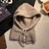 Solid Color Women  Balaclava Hat and Scarf Integrated Windproof Cap Knitted Pullover Hat  Outdoor