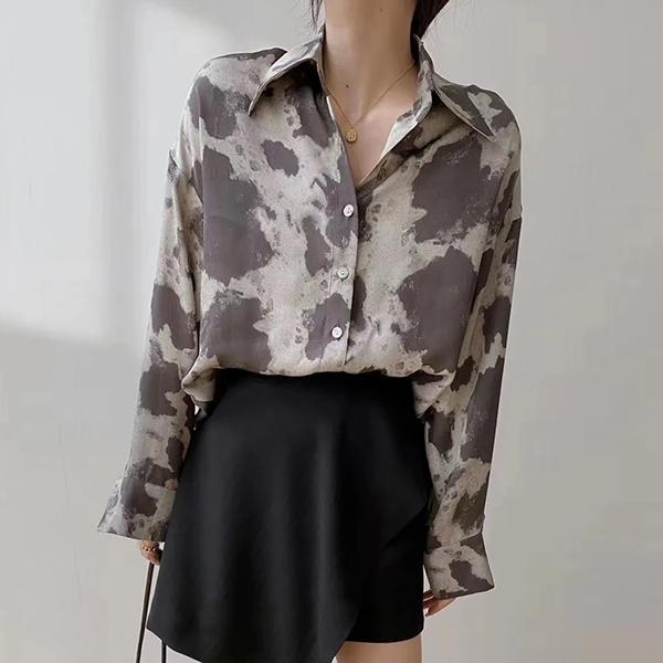 WTEMPO Women's Turn-down Collar Long Sleeve Retro Printed Chic Shirts Spring Autumn Loose Casual Versatile Buttons Bluoses