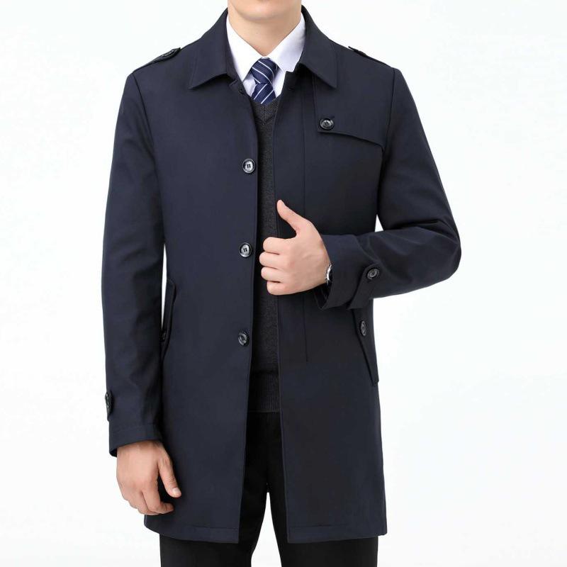 Men's Mid-Length Thickened Lapel Windbreaker with Removable White Duck Down Liner.