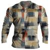Vintage Multi Color Plaid Splicing 3D Print Men's T-shirts Autumn New Long Sleeve Tops Daily T Shirt For Man Patchwor Clothing