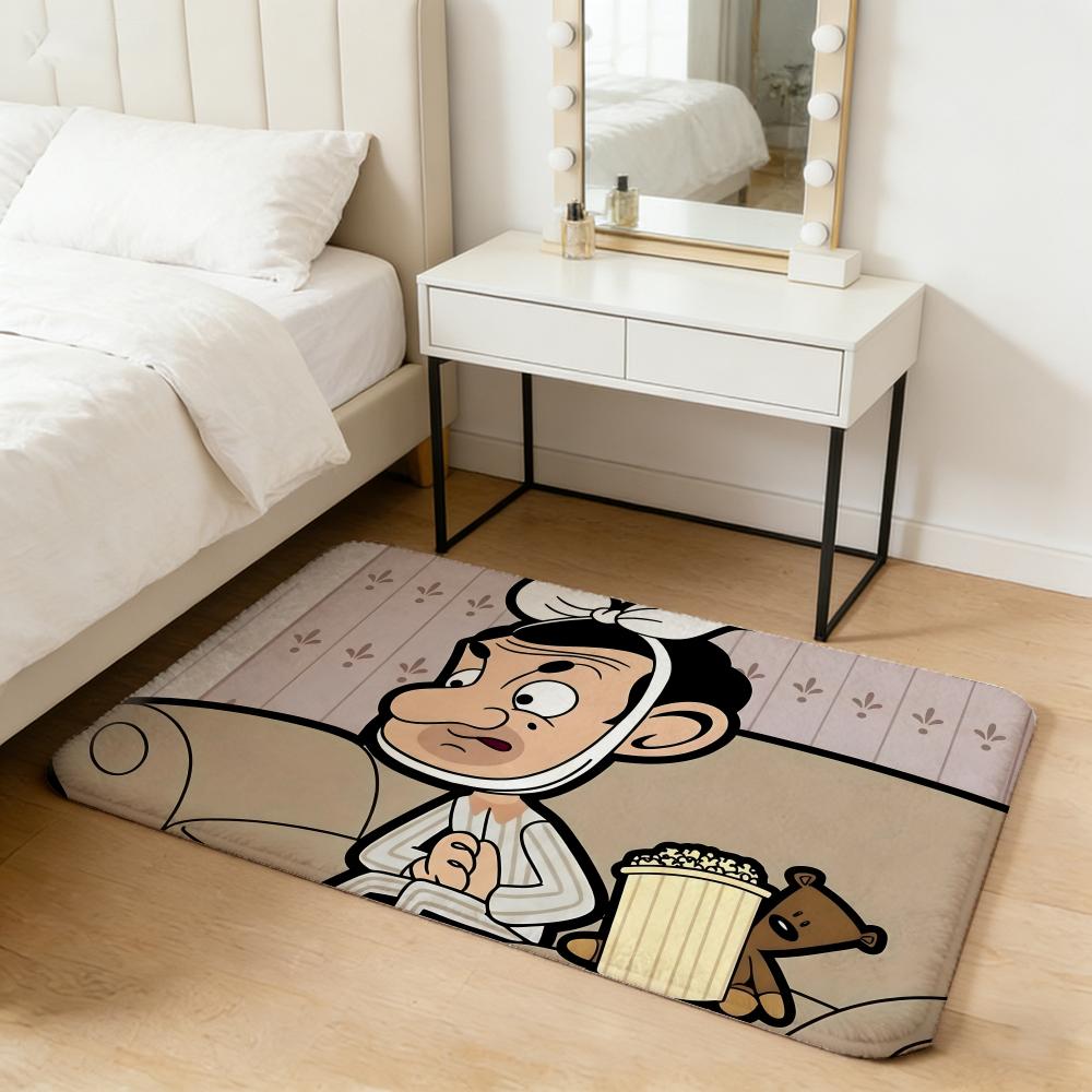 Character M-Mr. Bean Floor Mat Flannel Door Mat Non-Slip Absorbent Washable Indoor Home Rug
