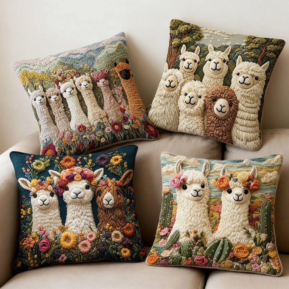 Vintage Pillow Case Alpaca Print Decorative Pillowcase Creative Cushion Cover  Sofa Decoration