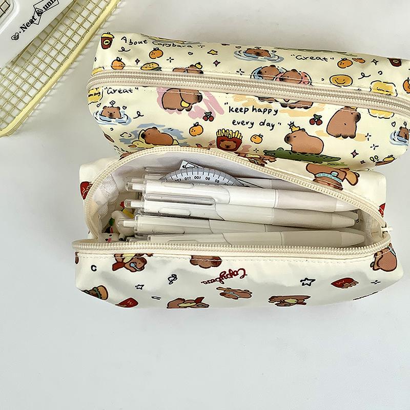 Cute Kawaii Good-Looking Capibala Pattern Print Stationery Bag Simple Pencil Case Pen Bag School Supplies Student Gift
