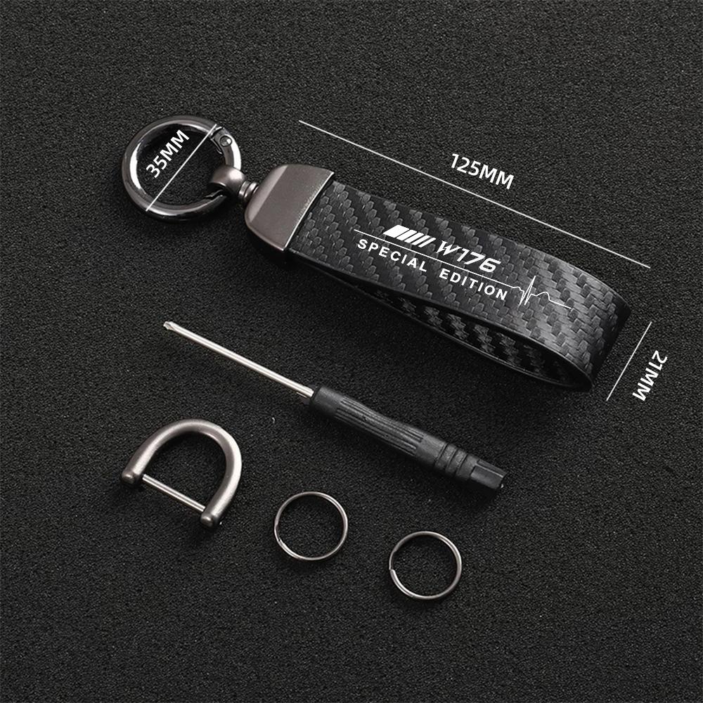 For Mercedes Benz Special Edition A-Class W168 W169 W176 W177 Car KeyChain Carbon Fiber Leather Metal Buckle Keyring Accessories