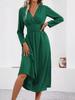 Elegant Women's V-Neck Long Sleeve Ruched Waist Dress for Autumn/Winter
