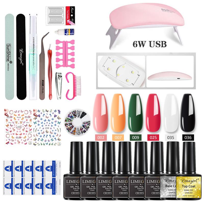 Limegirl Gel Polish Kit with UV Light Nail Art Tools Stickers Decals DIY Set Quick Dry Long Lasting Gift