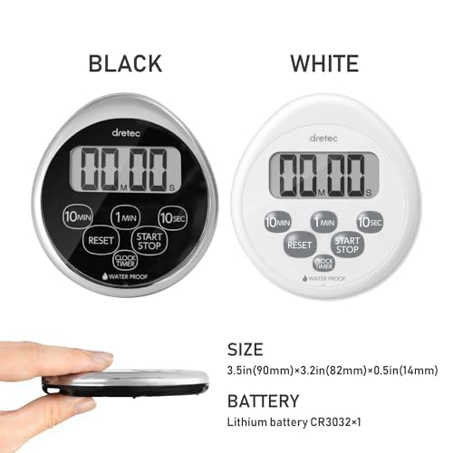 Dretec Kitchen Timer Stopwatch with Magnet, Waterproof, and Clock, Chrome Plated