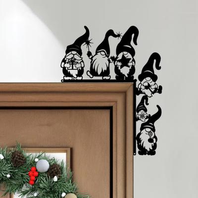Christmas Gnome Door Frame Decoration Iron Faceless Dwarf Door Corner Sign Hollow Elf Front Door Edge Topper Sitter Ornament