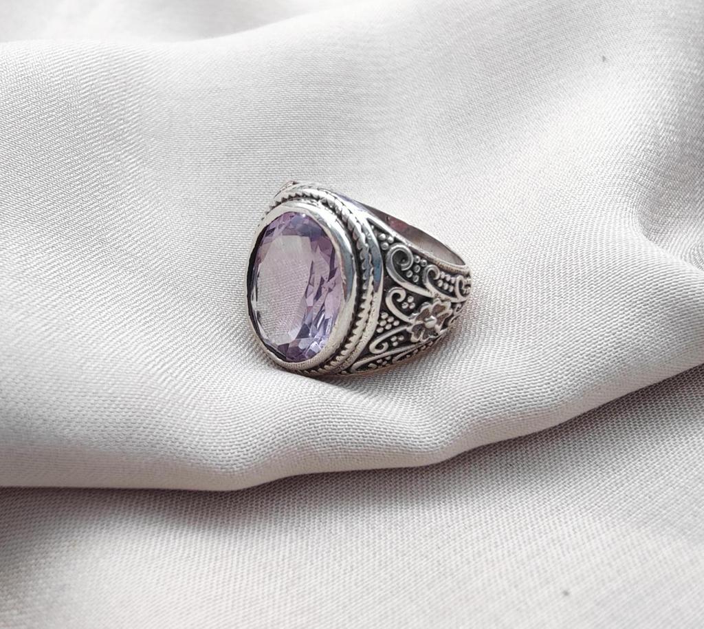 Amethyst Plaster Ring: Handmade Sterling Silver Statement Jewelry