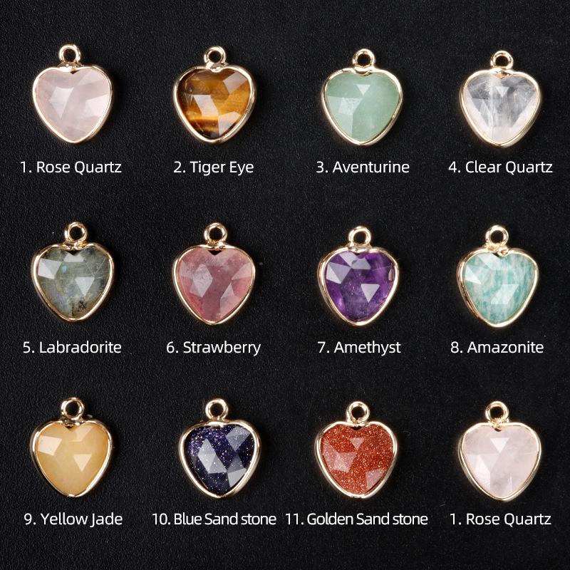 11mm Heart Cut Semi-Precious Stone Bread Edge Pendant for DIY Jewelry