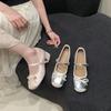 2025 New Mary Jane Shoes French Spring and Summer Light Mouth Skirt Wind Ballet Round Head Silver Year Flat Single Shoes Women