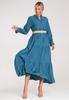 Long Casual Dress with a Belt - Dress with Ruffles At the Bottom - Blue M1212 R. Universal