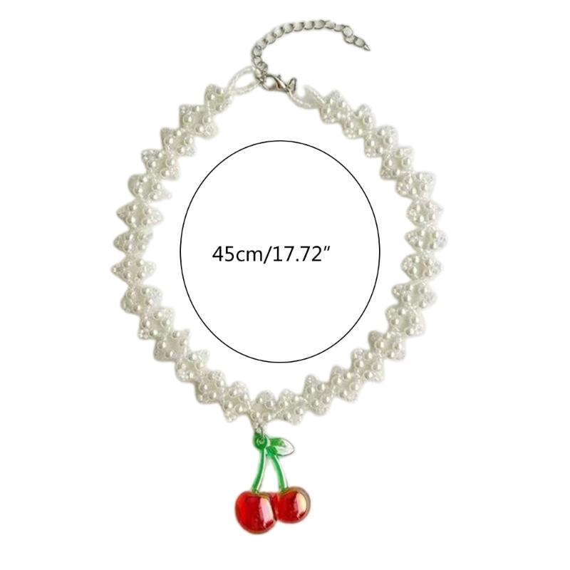 Fashion Cherry Strawberry Pendant Necklace Sweet Double Layer Pearl Clavicle Chain Choker Necklace Jewelry Neck Chain