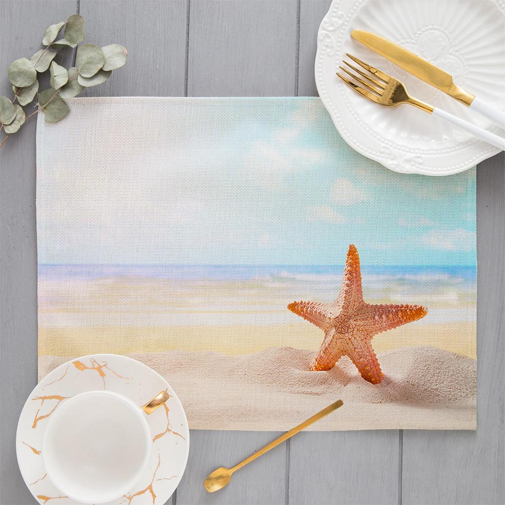 Beach Starfish Placemat Summer Vibe Vacation Kitchen Decor Linen Dining Table Coaster Pad Bowl Coffee Cup Mats Tablecloth