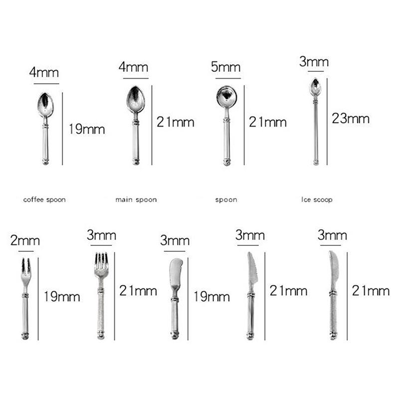 9Pcs/set Vintage Dollhouse Miniatures Tableware Mini Cutlery Knife Fork Spoon Childrens Toy For Doll House Decor