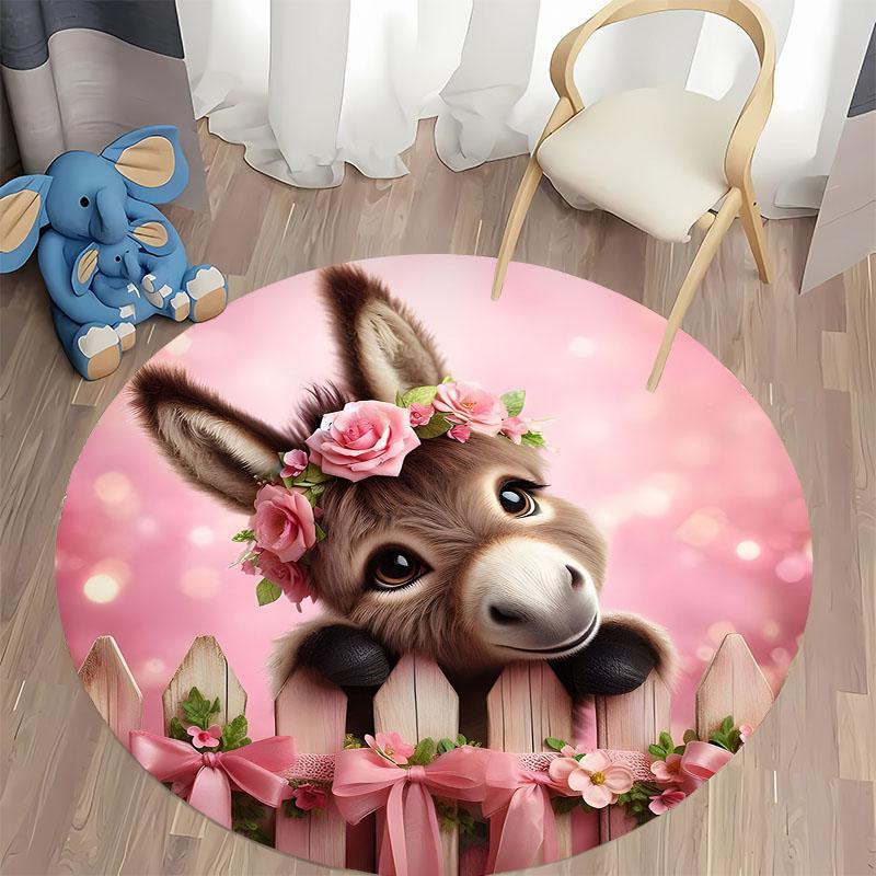 Charmant Âne avec des Fleurs Tapis de Salle de Jeux pour Enfants tapis rond pour la maison le canapé la chambre, cadeau