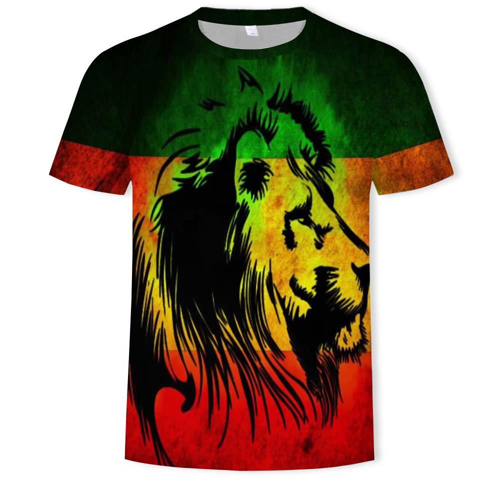 Summer Lion and Tiger 3D Digital Printing Round-neck T-shirt with Short Sleeves - Youth Underwear Shirt
