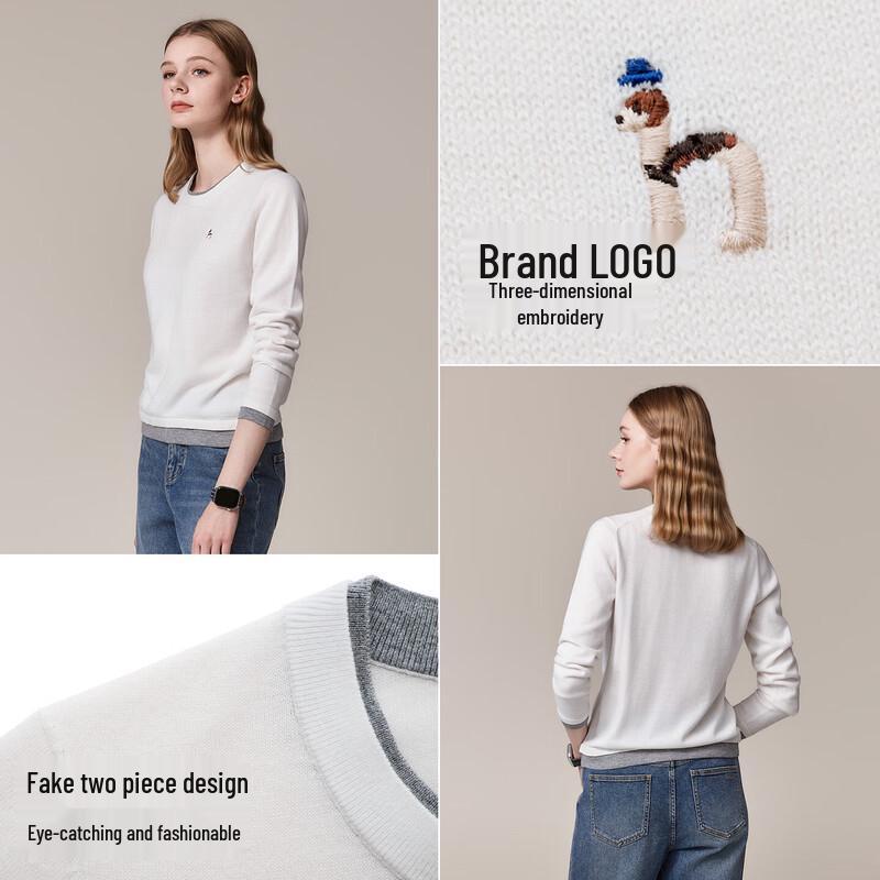 HAZZYS Women's Faux Two-Piece Contrast Pullover Wool Sweater