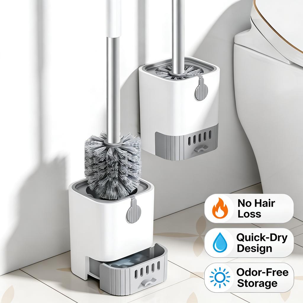 Toilet Brush And Holder Set Wall Mounted No Drill Quick Dry Dirt Resistant Deep Clean Bristles For Bathroom Toilet Bowl Cleaning