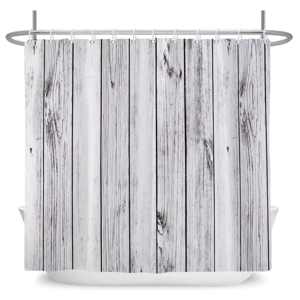 Rustic Shower Curtain, Vintage Vertical Wood Planks Distressed Rustic Hardwood Design,Fabric Bathroom Curtain Decor with Hooks