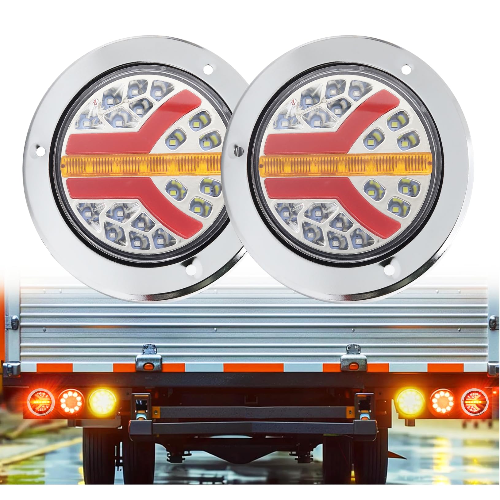 

Ygmylandbb Светодиодный задний фонарь для грузовика Задний фонарь прицепа Совместим с 12В и 24В Универсальный круглый бегущий указатель поворота Задний фонарь для грузовика прицепа лодки