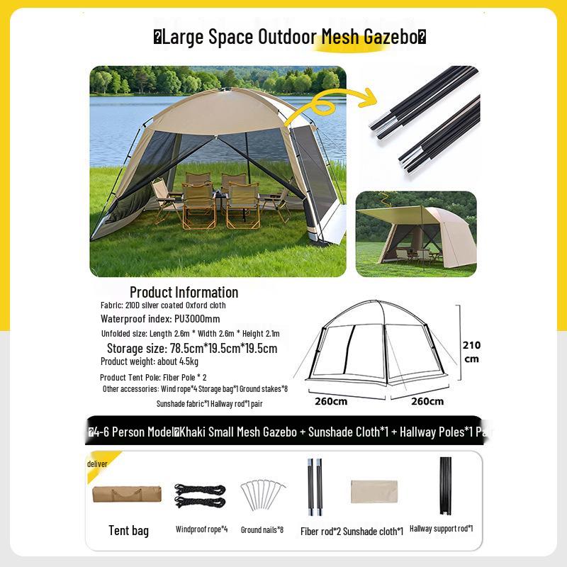 Portable Outdoor Mesh Gazebo: Large Sunshade Tent with Mosquito Net for Beach or Camping