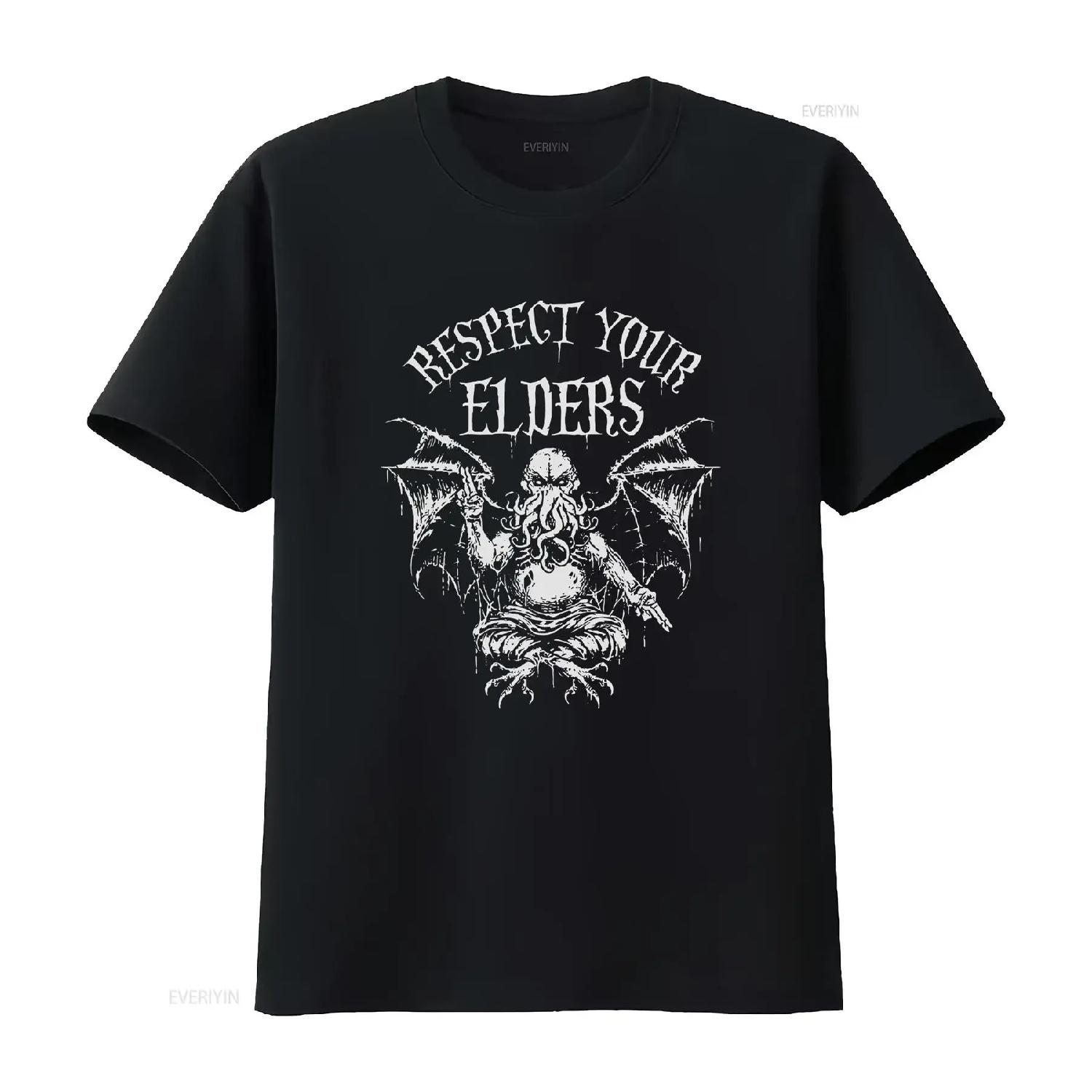 Cthulhu Respect Your Elders T Shirt H P LovecrafT  Sizes vintage Washed Breathable Comfortable Stretched fashion Unisex graphic S