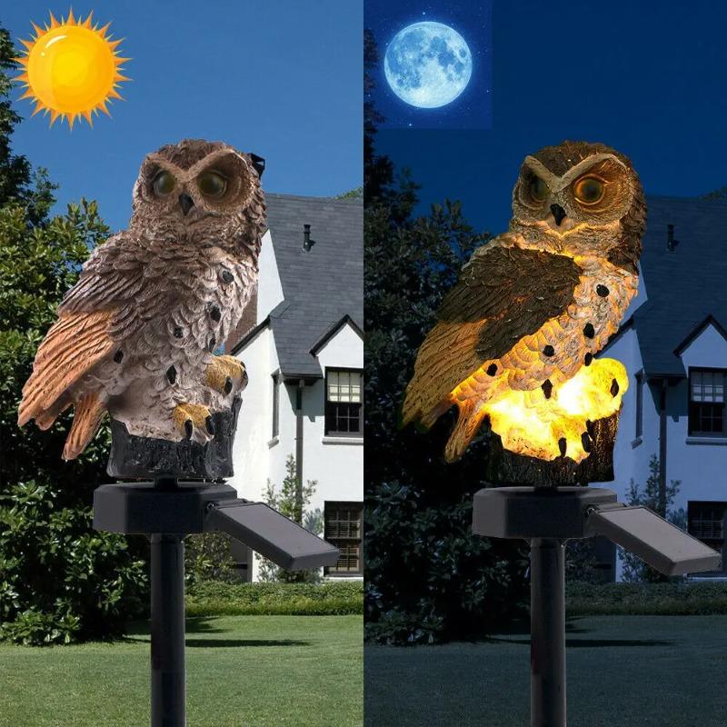 Solar Powered Owl Statue Light Outdoor Waterproof Light for Night Garden Hallowmas Lawn Patio Yard Pathway Fence Party Decor Lighting, with Stake
