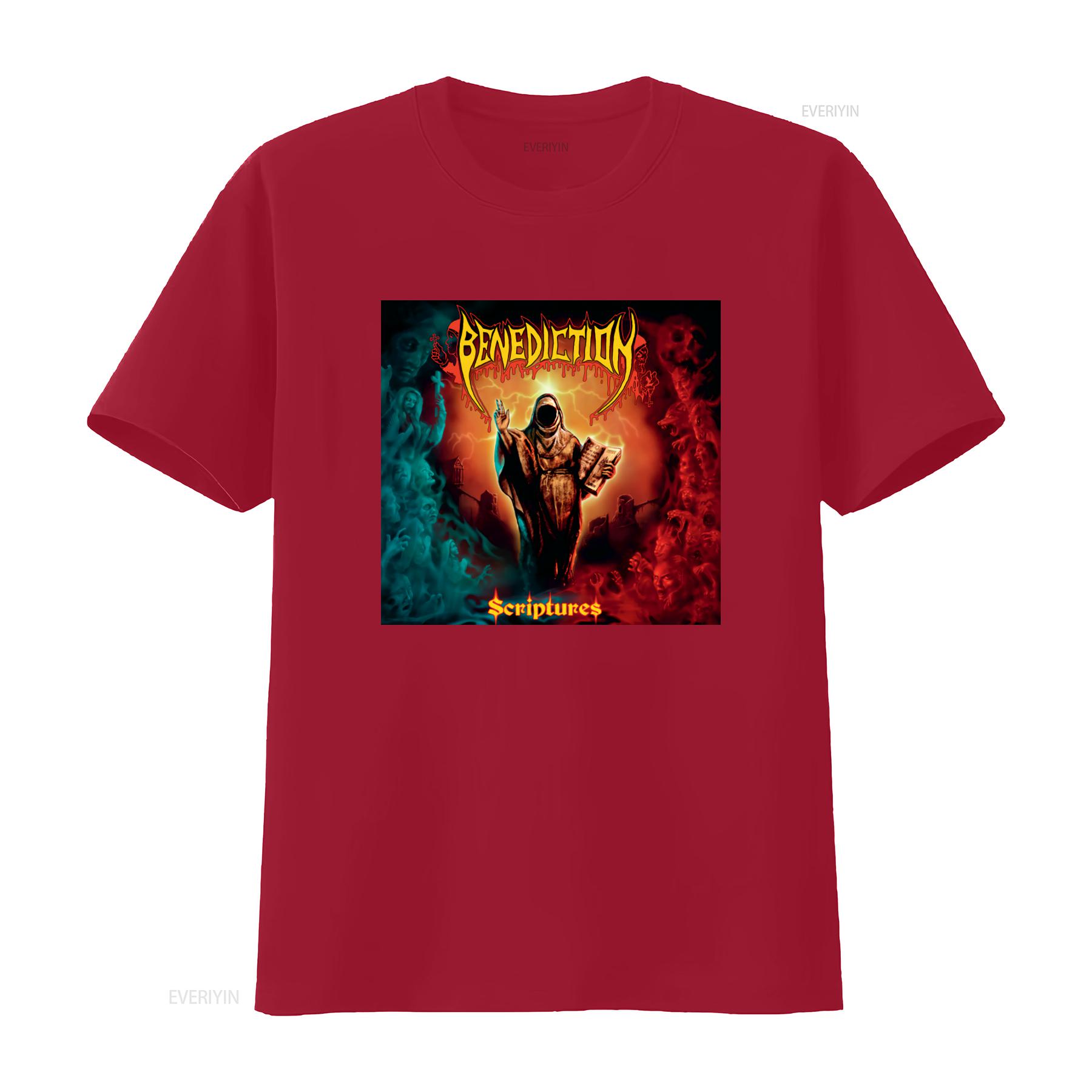 BENEDICTION Scriptures T Shirt Gothic Horror Design for  vintage Washed Top For Everyday Wear homme Casual fashion Versatile S
