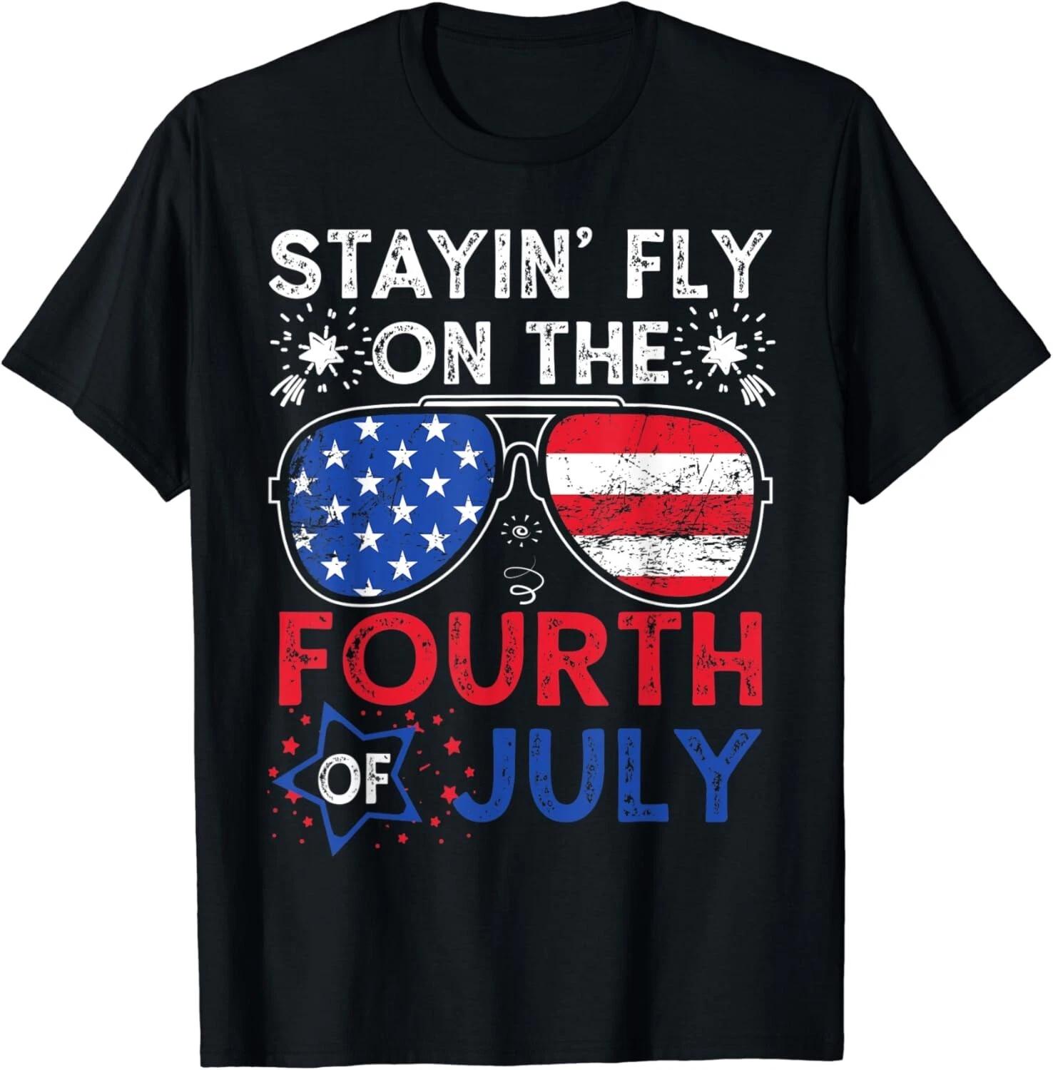 

Staying Fly On The 4th of July USA Flag Sunglasses Patriotic Gift Unisex T-Shirt M