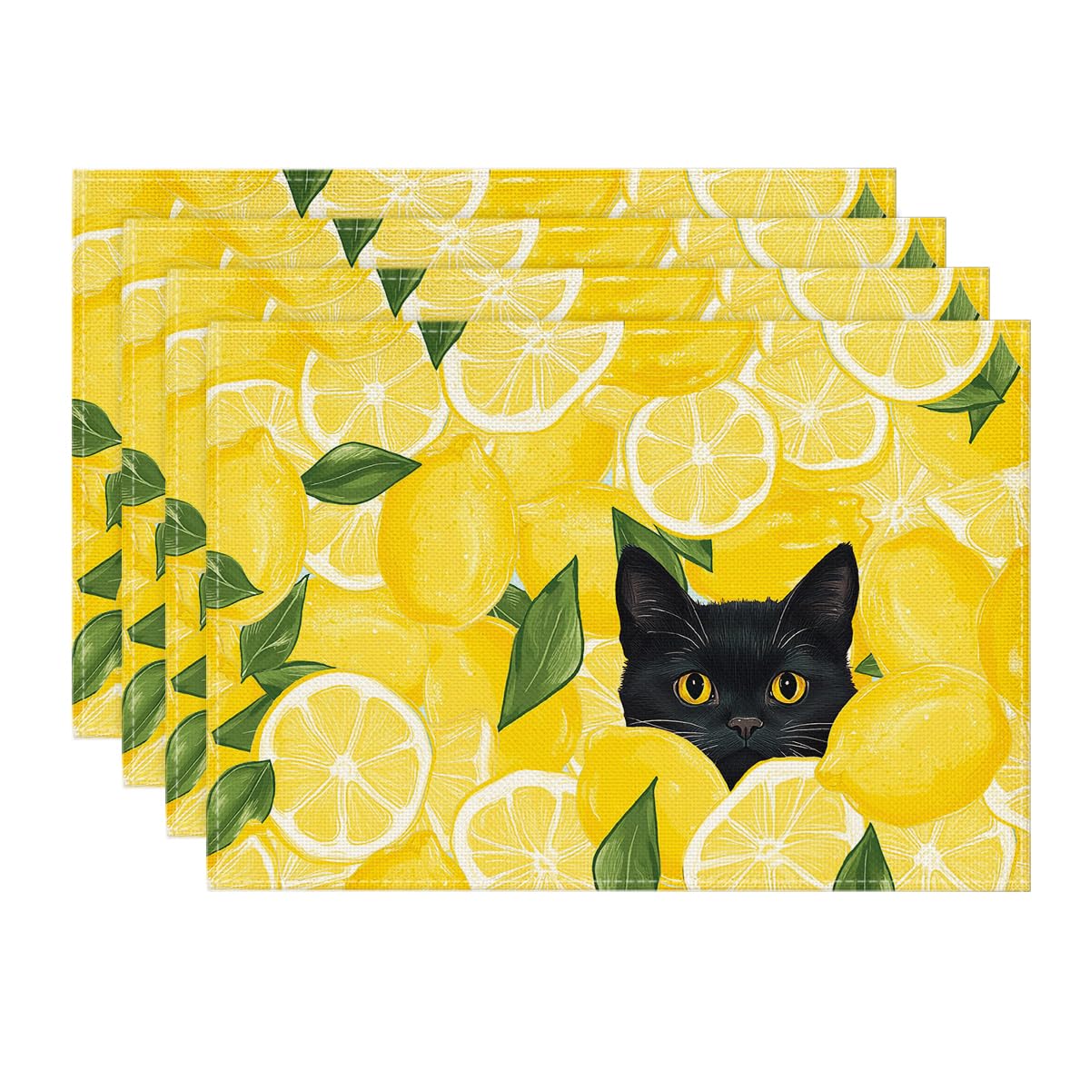 

Lemon Cat Summer Placemats Set of 4, 12x18 Inch Seasonal Spring Holiday Table Mats for Party Kitchen Dining Decoration 12 x 18 , Rectangular 4 Pcs