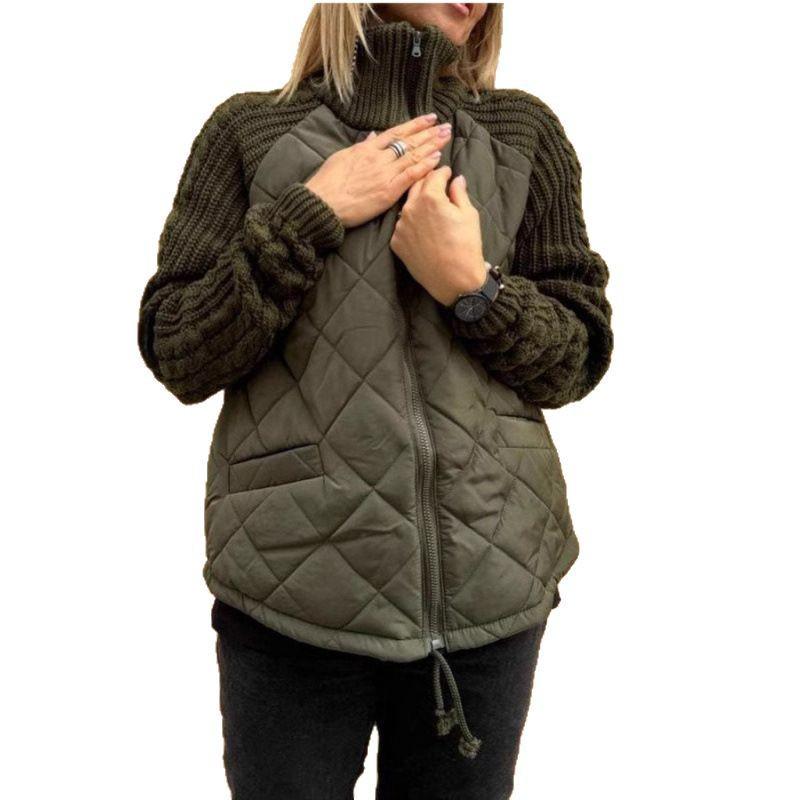 Cárdigan de Punto Largo con Cremallera y Cuello Alto para Mujer, Chaqueta Acolchada de Algodón, Estilo Europeo y Americano, Otoño/Invierno 2024