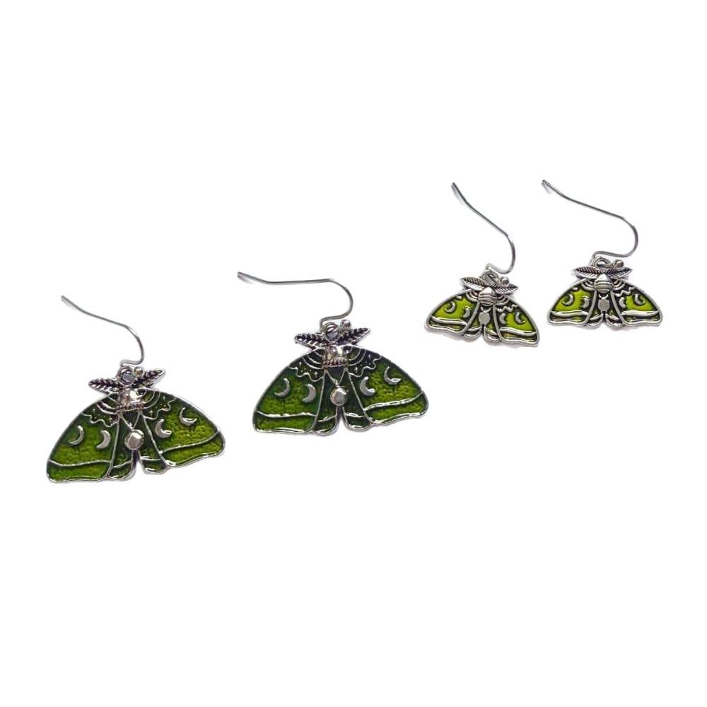 Gothic Retro Green Moth-shaped Moon Sun Carved Pattern Stud Earrings for Men Women Halloween Party Punk Personality Jewelry Gift