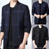 Men Coat Plaid Stand Collar Thin All Match Spring Jacket for Daily Wear