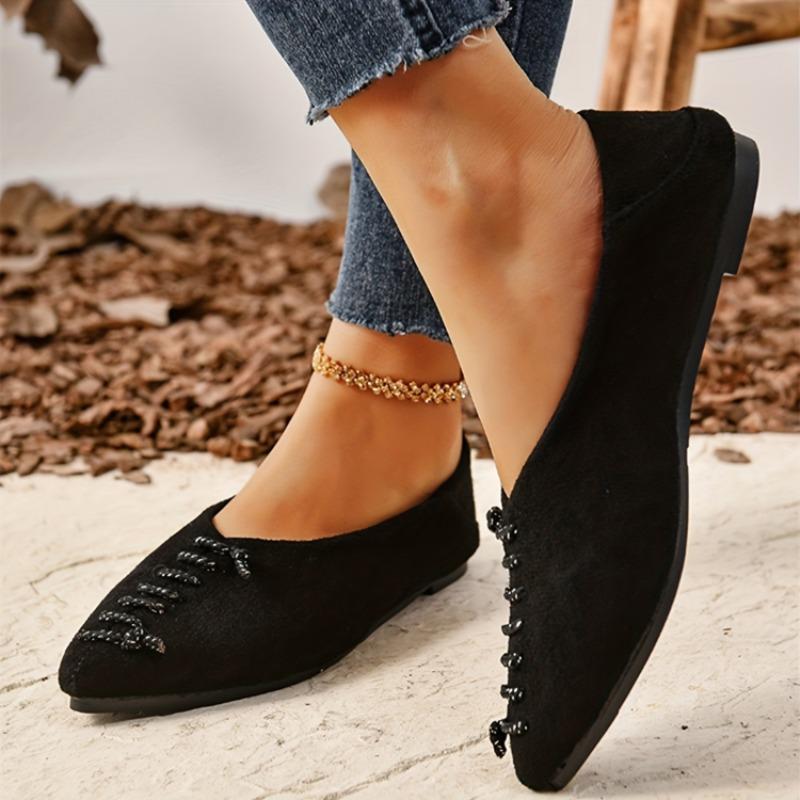 Fashion Retro Pointed Toe Shallow Mouth Flat Single Shoes Women's Spring New Cloth Front Lace-up Soft Slip Non-slip Low-top Shoes