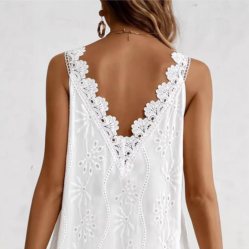 European and American loose casual solid color V-neck lace sleeveless A-shaped skirt 2026 new medium elegant skirt