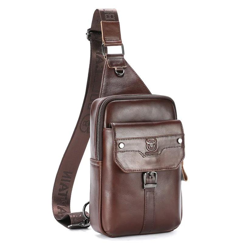 Brand Men's Bag 100% Genuine Leather Shoulder Crossbody Bag Vintage Luxury Chest Bag Side Backpack Travel Essential Handbag