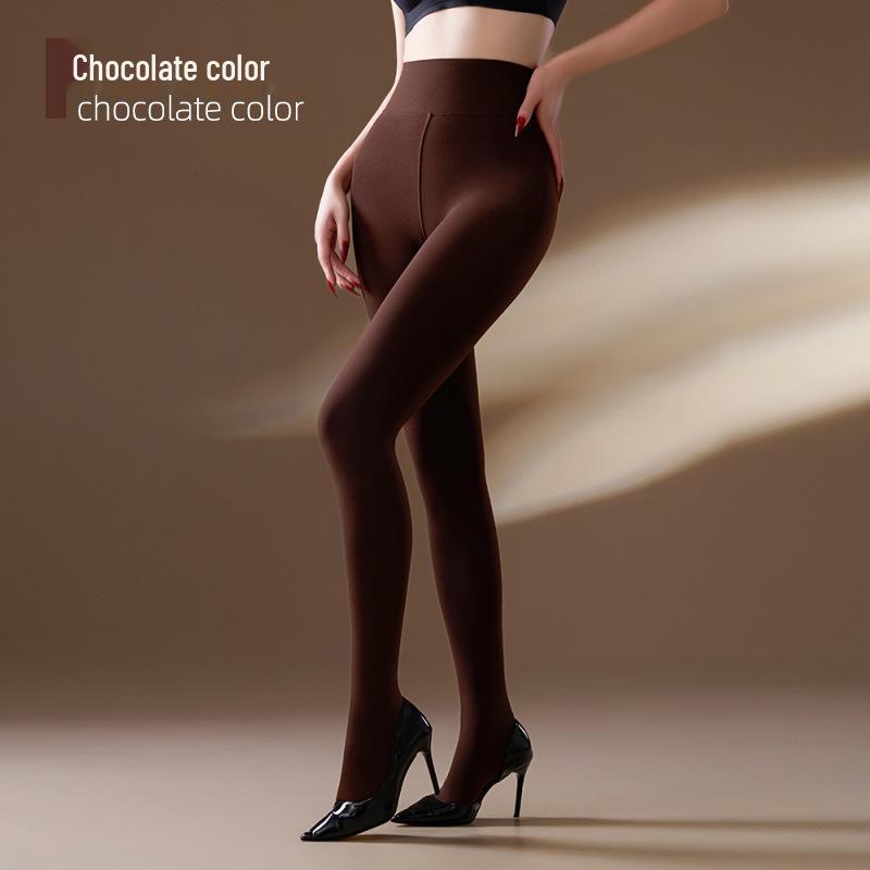 120D Velvet Plus Size Open Crotch Leggings - Bare Leg Look, Autumn/Winter Warm, Micro Fleece, High Elastic, Hip-Lifting, No Crotch Drop