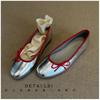 Sheepskin ballet shoes women's spring new bow silver soft sole flat grandma shoes retro commuter round