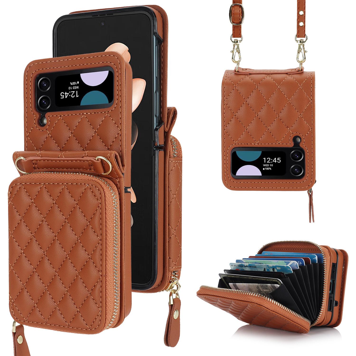 

Подходит для складного чехла для мобильного телефона Samsung Flip5 Xiaoxiangfeng Zflip3 Messenger Organ Card Bag, чехол для мобильного телефона Z Flip3 коричневый
