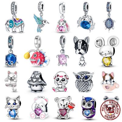 Fit Charms Fororiginal Bracelets Animal Series Flower Rabbit Holding Heart 100%Copper Jewelry Making For Women Gift