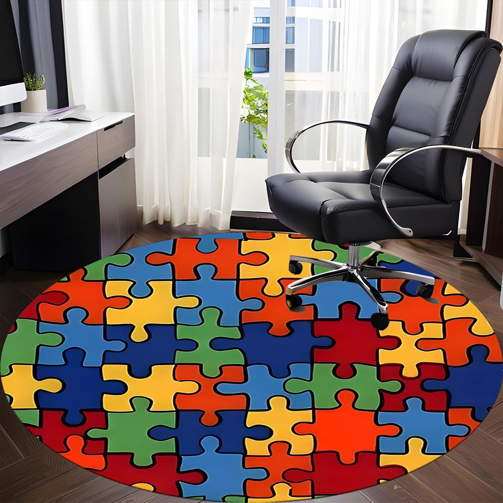 1pc Puzzle Pieces Chair Carpet for Office, Round Non Slip Durable Large Size Office Carpet, Suitable for Office